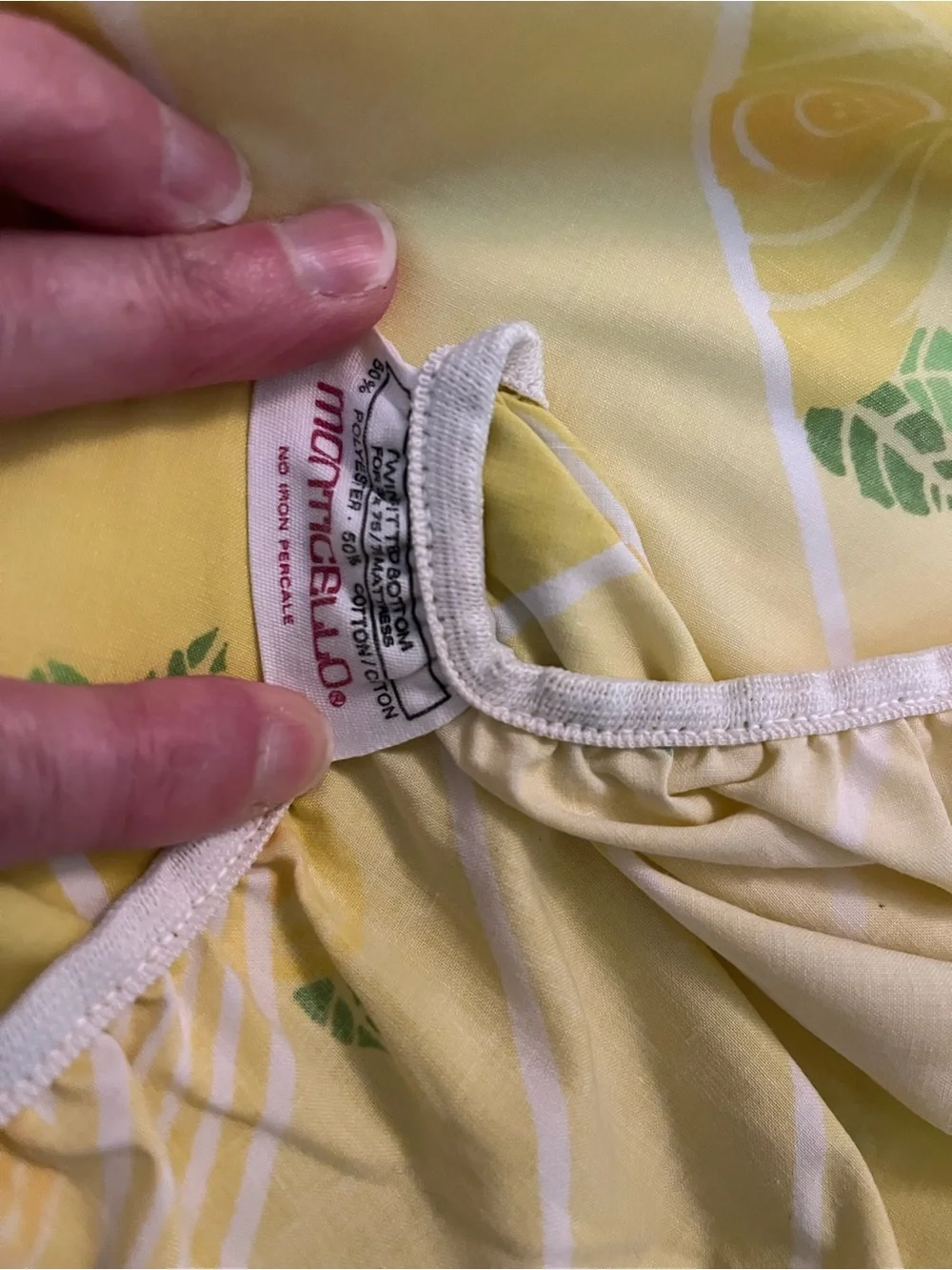 Vintage Monticello Yellow Floral Striped fitted sheet percale